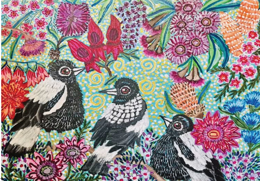 Magpie Garden Party Fine Art Greeting Card