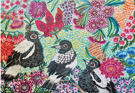 Magpie Garden Party Fine Art Greeting Card