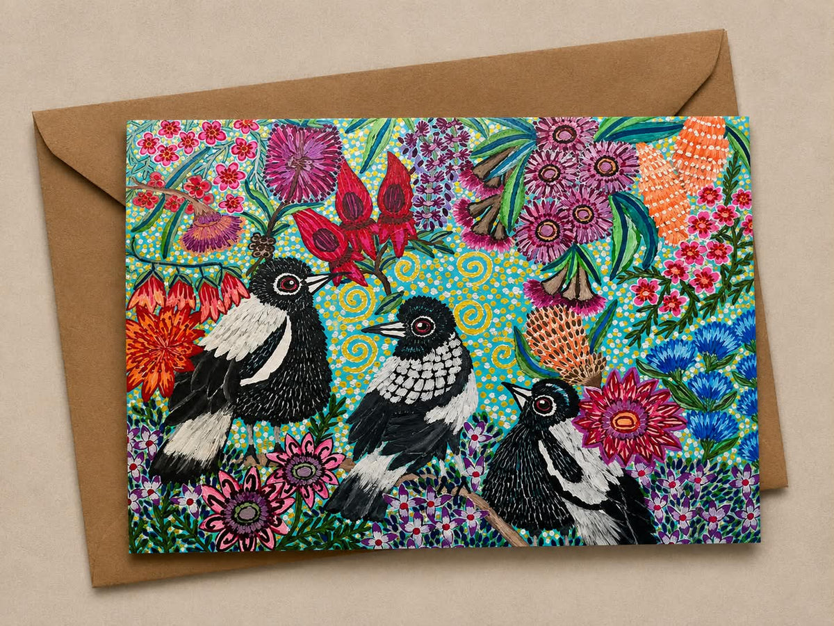Magpie Garden Party Fine Art Greeting Card