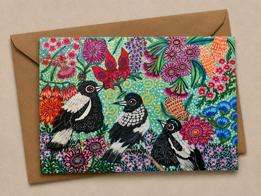 Magpie Garden Party Fine Art Greeting Card